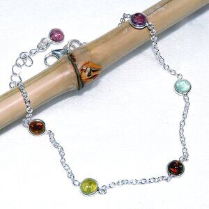 Tourmaline Gemstone Bracelets, 925 Sterling Silver, Bezel Multi Clour Tourmaline